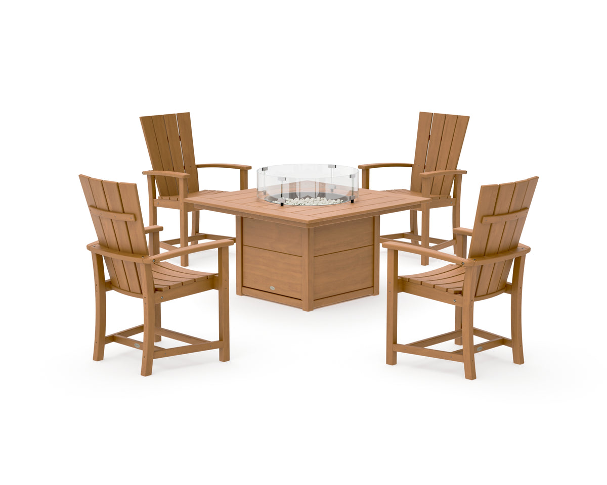 POLYWOOD Quattro 4-Piece Upright Adirondack Conversation Set with Fire Pit Table in Natural