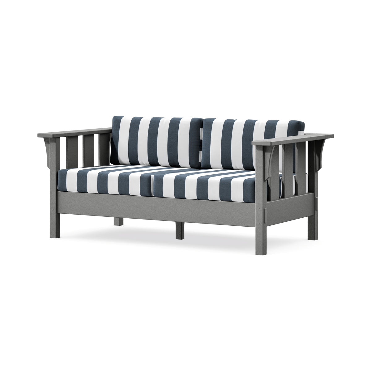 POLYWOOD Acadia Deep Seating Loveseat in Slate Grey / Cabana Stripe Marine Indigo