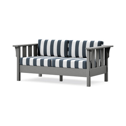 POLYWOOD Acadia Deep Seating Loveseat in Slate Grey / Cabana Stripe Marine Indigo