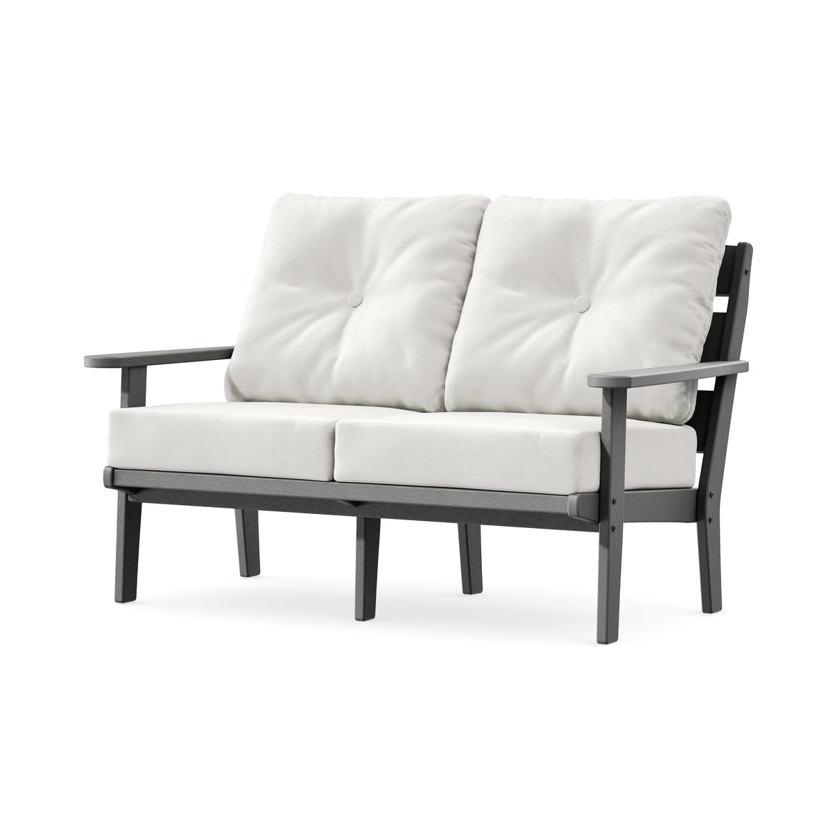 POLYWOOD Lakeside Deep Seating Loveseat in Slate Grey / Natural Linen