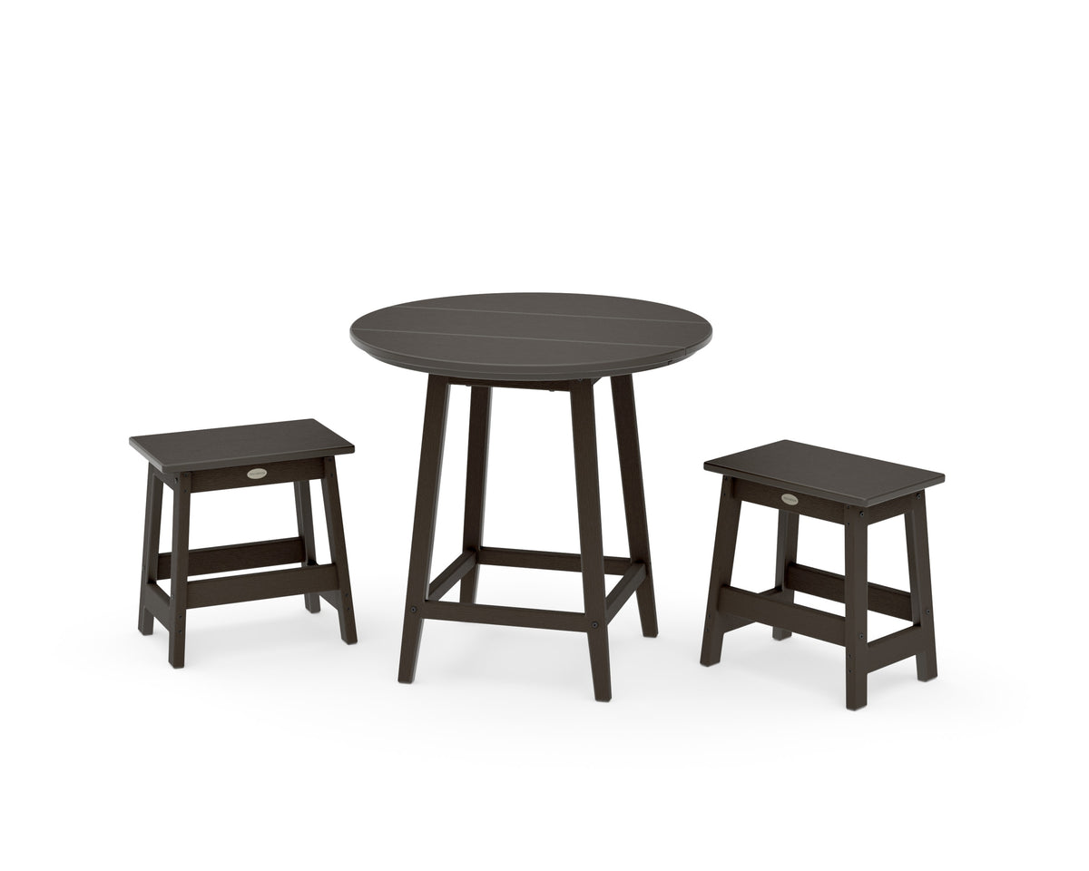POLYWOOD Modern Studio Stool 3-Piece Round Bistro Set in Vintage Coffee