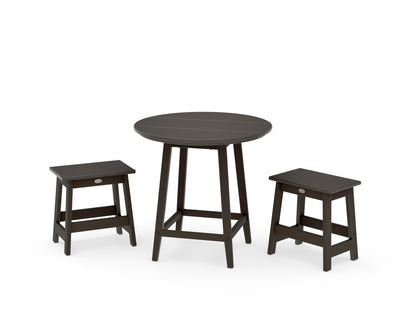 POLYWOOD Modern Studio Stool 3-Piece Round Bistro Set in Vintage Coffee
