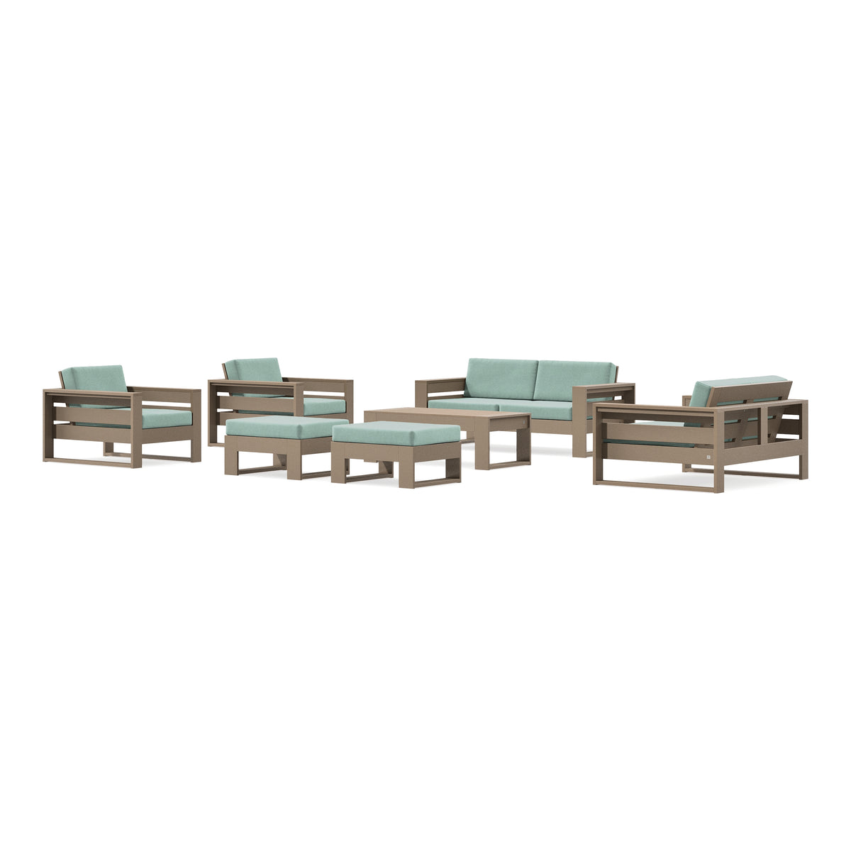 POLYWOOD PW Designer Series Latitude 7-Piece Lounge Loveseat Set in Vintage Sahara / Glacier Spa