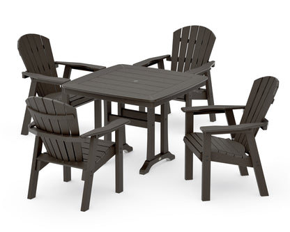 POLYWOOD Seashell 5-Piece Dining Set with Trestle Legs - 37" Table in Vintage Coffee