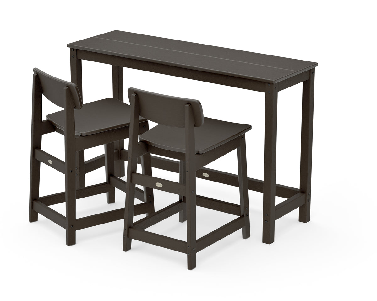 POLYWOOD Modern Studio Urban Lowback Counter Chair 3-Piece Balcony Set in Vintage Coffee