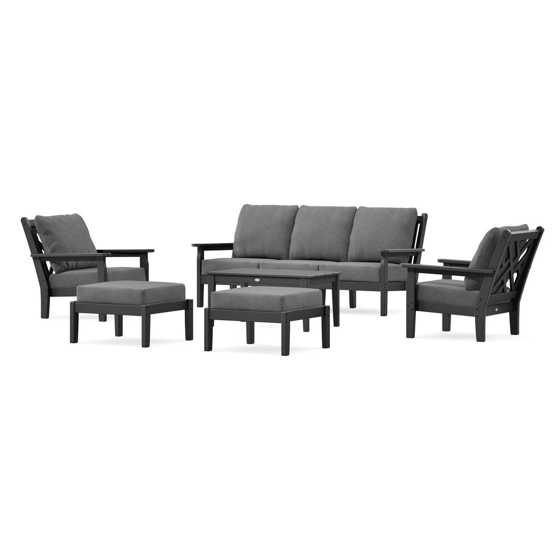 POLYWOOD Chippendale 6-Piece Lounge Sofa Set in Black