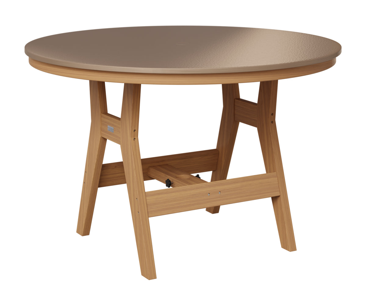 Berlin Gardens Harbor 48" Round Table in Natural Teak, Hammered Bronze top