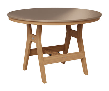 Berlin Gardens Harbor 48" Round Table in Natural Teak, Hammered Bronze top