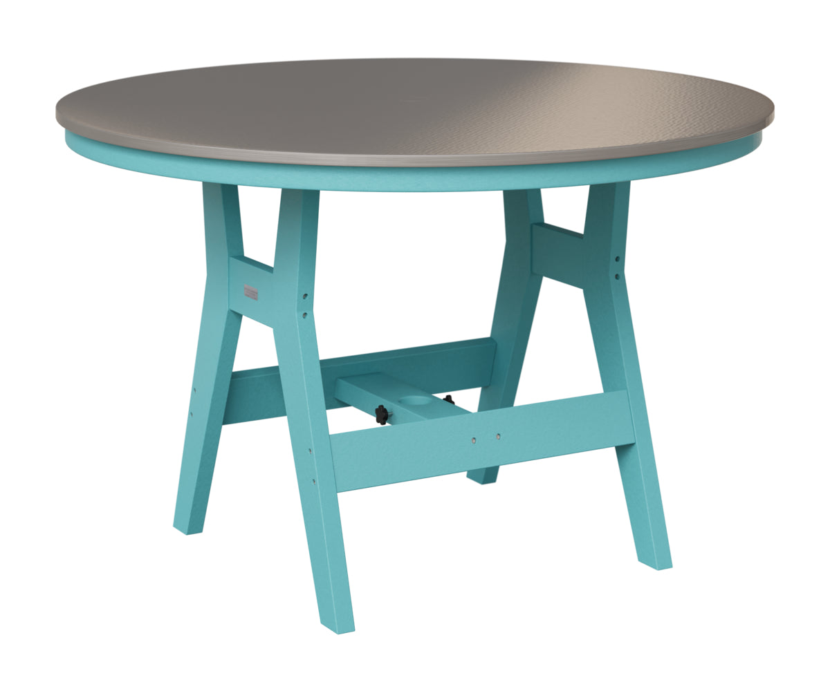Berlin Gardens Harbor 48" Round Table in Aruba Blue, Hammered Stainless top