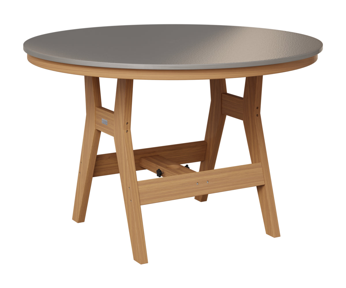 Berlin Gardens Harbor 48" Round Table in Natural Teak, Hammered Stainless top
