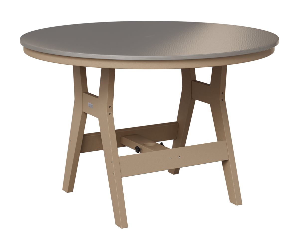 Berlin Gardens Harbor 48" Round Table in Weatherwood, Hammered Stainless top