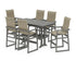 POLYWOOD EDGE Woven Highback Arm Chair 7-Piece Farmhouse Bar Set with Trestle Legs in Slate Grey / Dune Grass