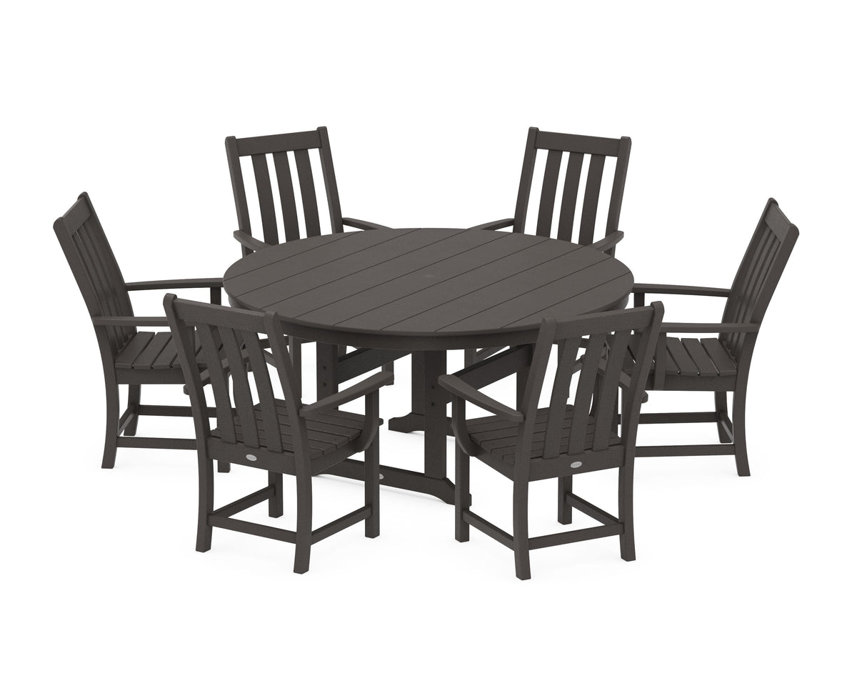 POLYWOOD Vineyard 7-Piece Arm Chair Round Farmhouse Dining Set in Vintage Coffee