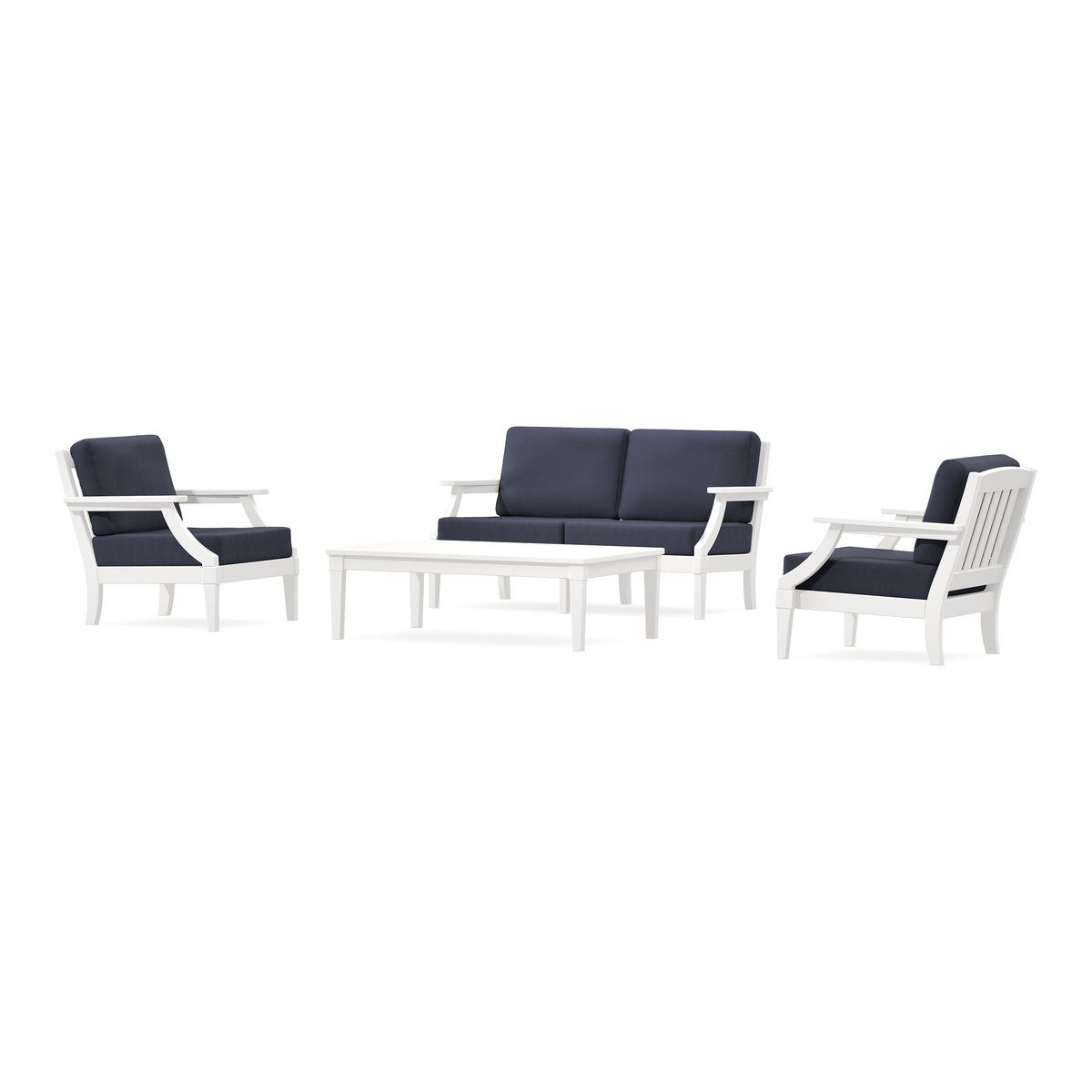 POLYWOOD PW Designer Series Estate Lounge 4-Piece Loveseat Set in Vintage White / Navy Linen