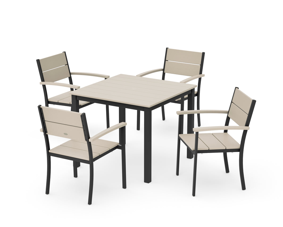 POLYWOOD Main Street 5-Piece Dining Set with Main Street 36" x 36" Dining Table in Black / Sand