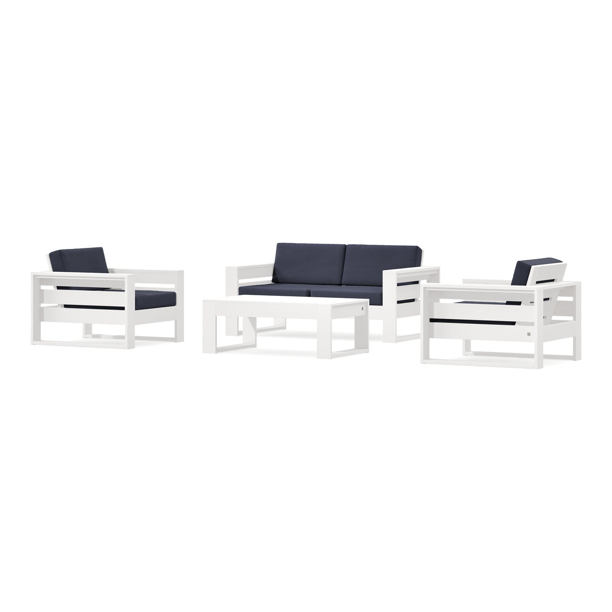 POLYWOOD PW Designer Series Latitude 4-Piece Lounge Loveseat Set in Vintage White / Navy Linen