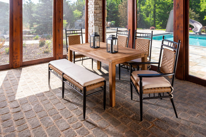 Lloyd Flanders Teak 63-84" Butterfly Leaf Umbrella Dining Table, lifestyle photo 4
