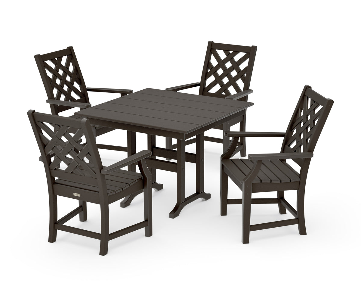 POLYWOOD Wovendale 5-Piece Farmhouse Dining Set in Vintage Coffee