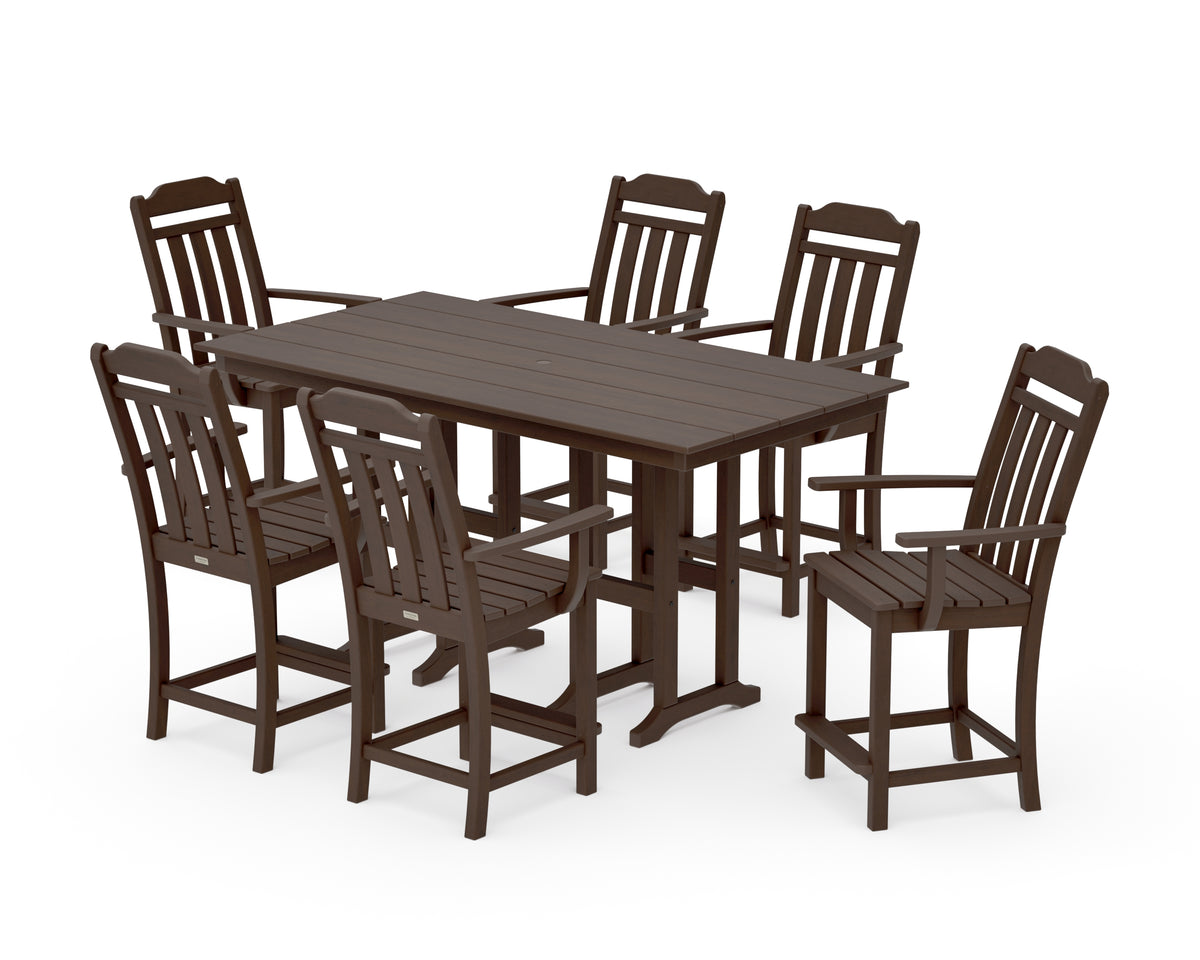 POLYWOOD Country Living Cottage Arm Chair 7-Piece Farmhouse Counter Set in Kona