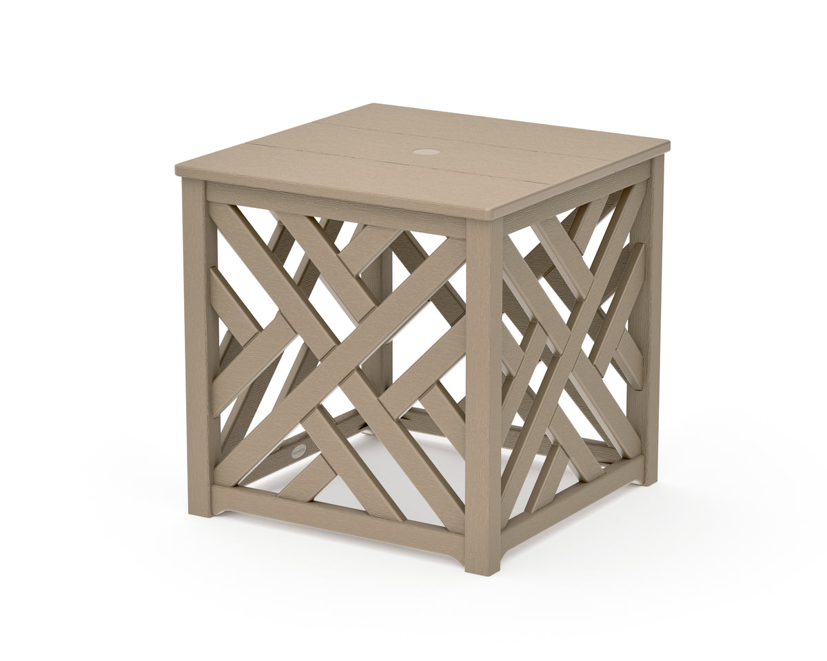 POLYWOOD Chippendale Umbrella Stand Accent Table in Vintage Sahara