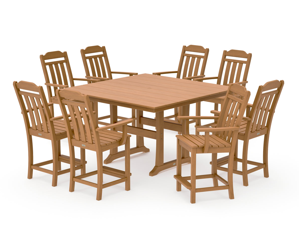 POLYWOOD Country Living Cottage 9-Piece Square Farmhouse Counter Set with Trestle Legs in Natural