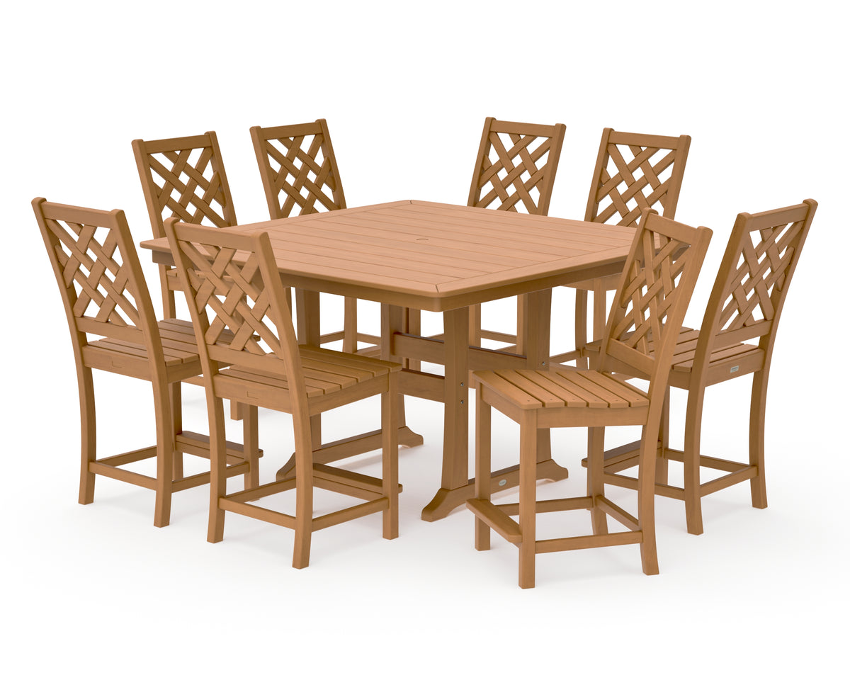 POLYWOOD Country Living Wovendale Side Chair 9-Piece Square Counter Set with Trestle Legs in Natural