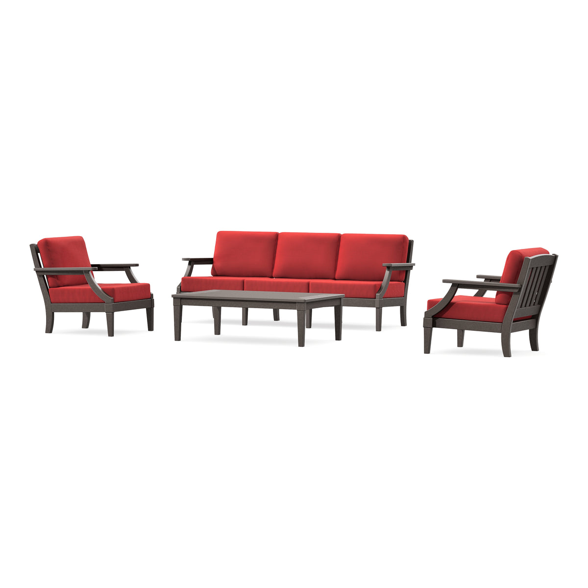 POLYWOOD PW Designer Series Estate 4-Piece Lounge Sofa Set in Vintage Coffee / Crimson Linen