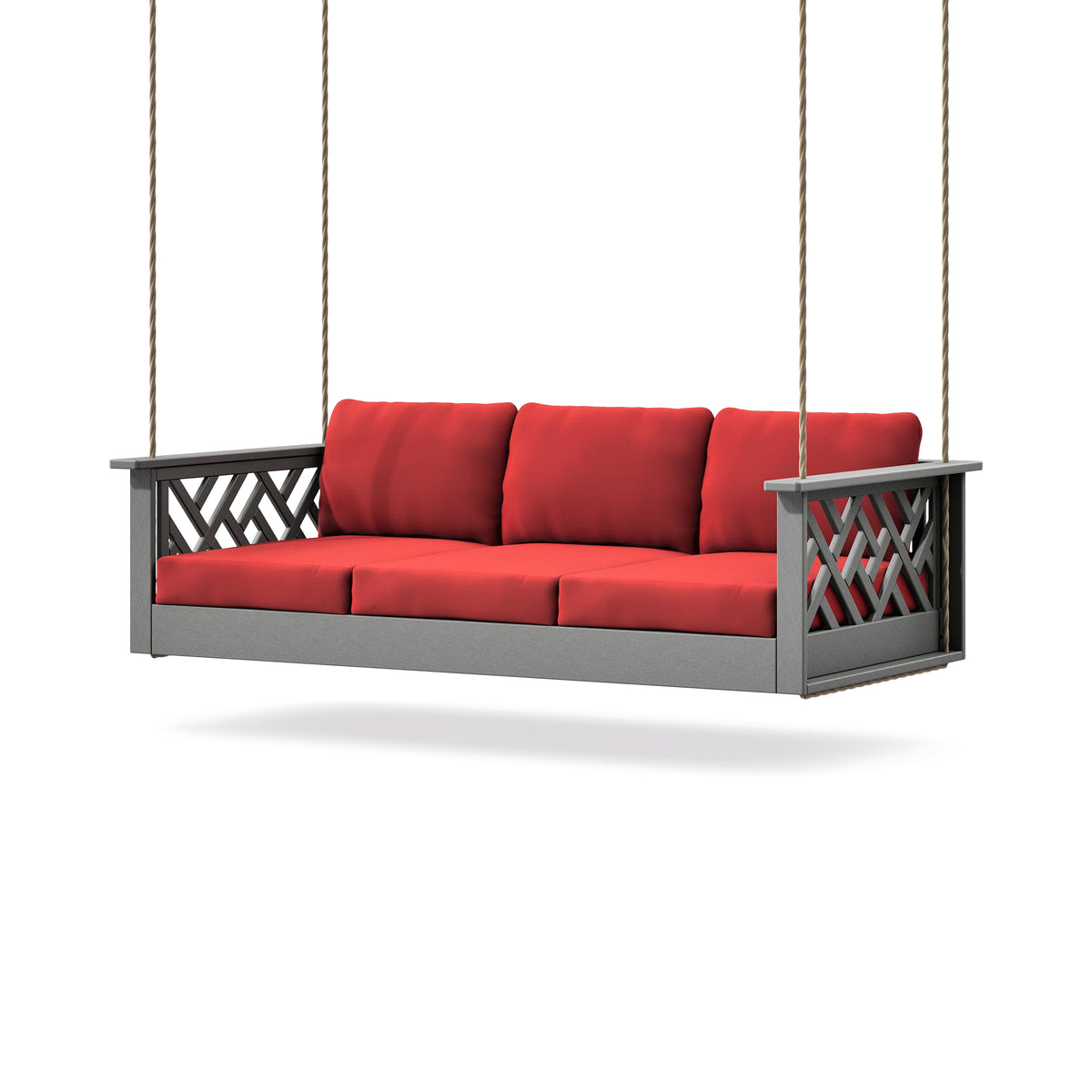 POLYWOOD Chippendale Daybed Swing in Slate Grey / Crimson Linen