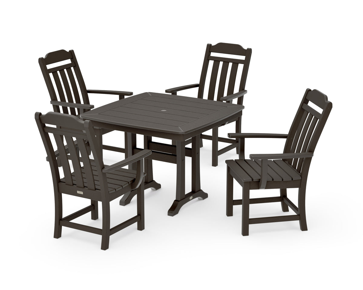 POLYWOOD Cottage 5-Piece Dining Set with Trestle Legs in Vintage Coffee