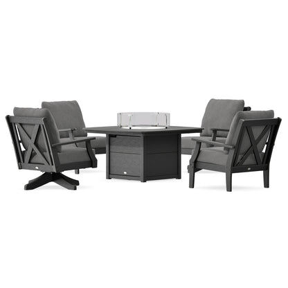 POLYWOOD Braxton 5-Piece Deep Seating Set with Fire Table in Black