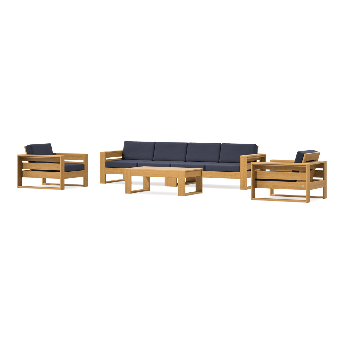 POLYWOOD PW Designer Series Latitude 5-Piece Lounge Sofa Set in Natural / Navy Linen