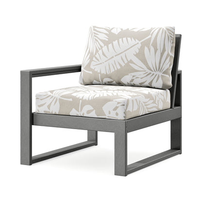 POLYWOOD EDGE Modular Left Arm Chair in Slate Grey / Leaf Dune Burlap