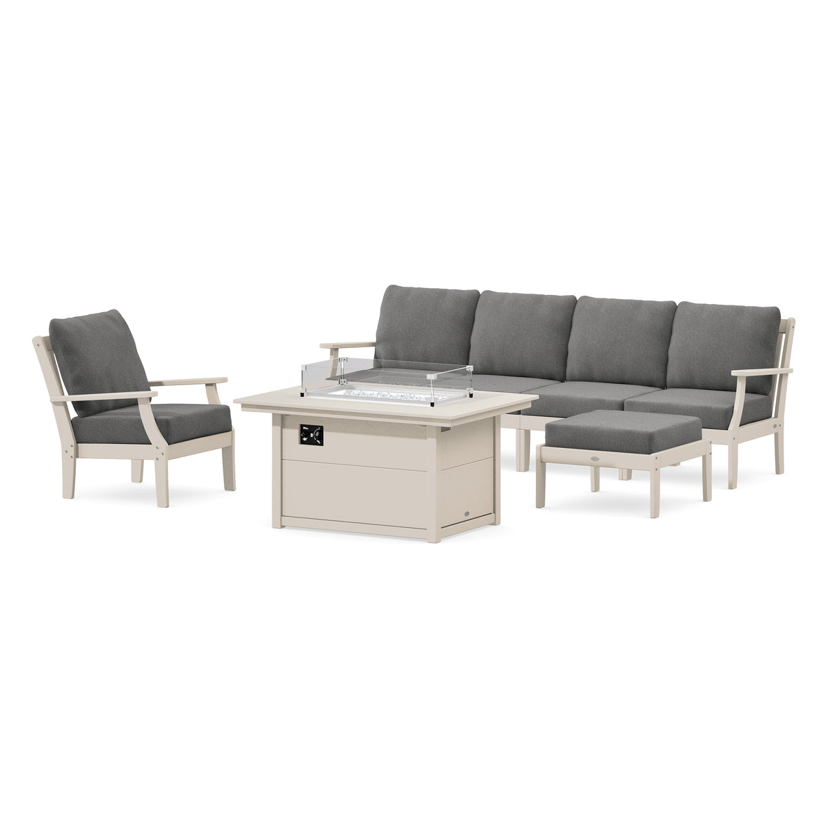 POLYWOOD Braxton Sectional Lounge and Fire Pit Set in Sand