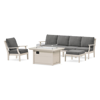 POLYWOOD Braxton Sectional Lounge and Fire Pit Set in Sand