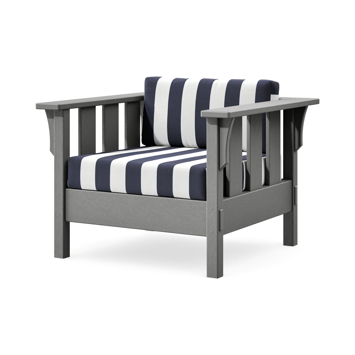 POLYWOOD Acadia Deep Seating Chair in Slate Grey / Cabana Stripe Navy