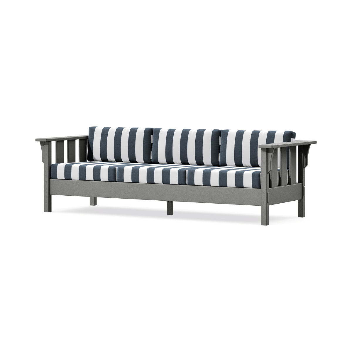 POLYWOOD Acadia Deep Seating Sofa in Slate Grey / Cabana Stripe Marine Indigo