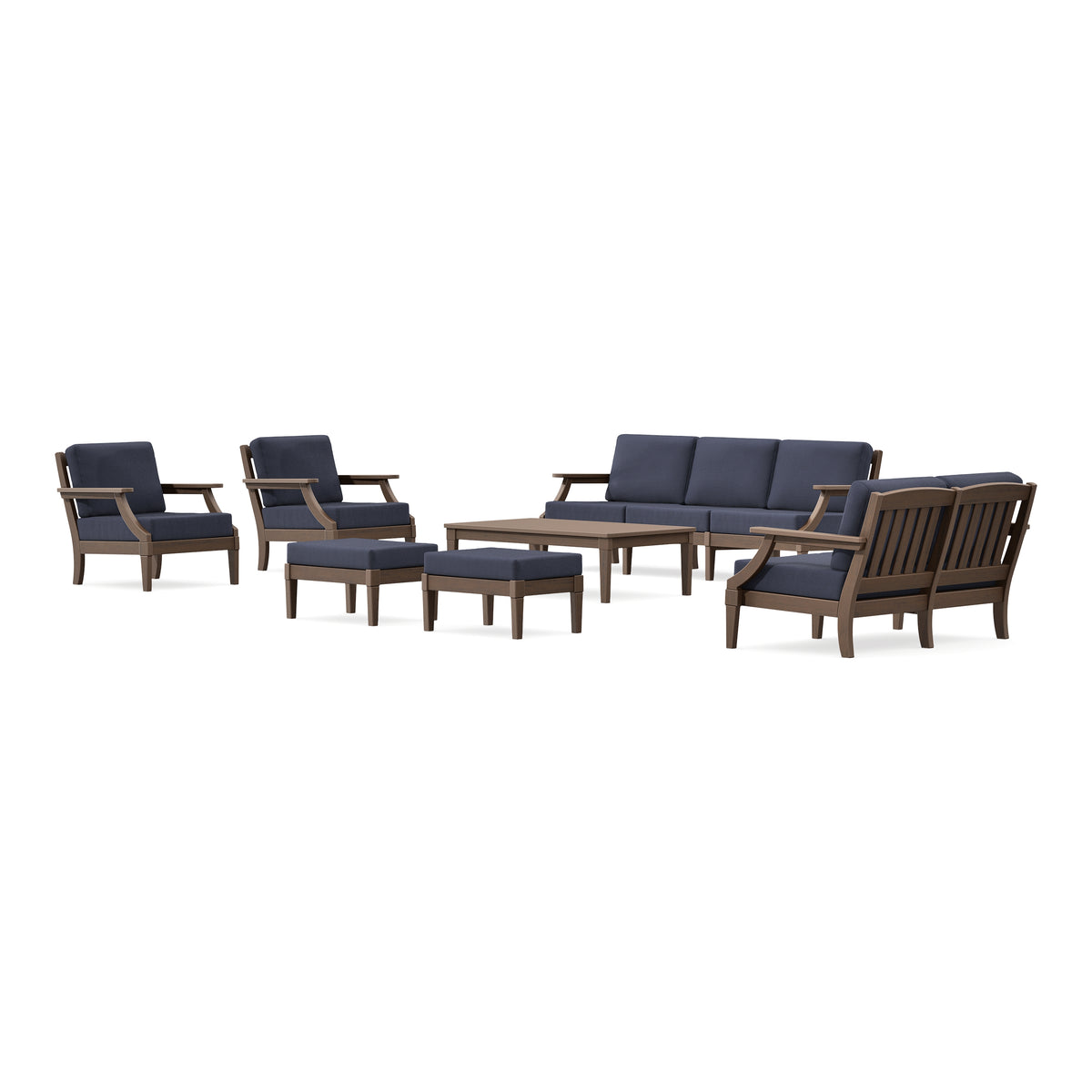 POLYWOOD PW Designer Series Estate 7-Piece Lounge Sofa Set in Kona / Navy Linen