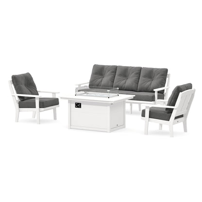 POLYWOOD Mission Deep Seating Fire Pit Table Set in White