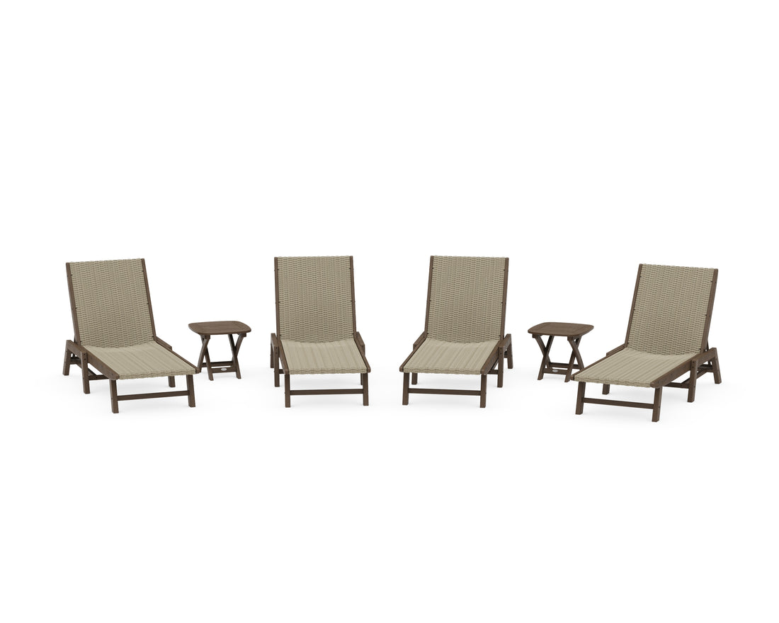 POLYWOOD 6-Piece Coastal Woven Chaise Lounge Set in Kona / Dune Grass
