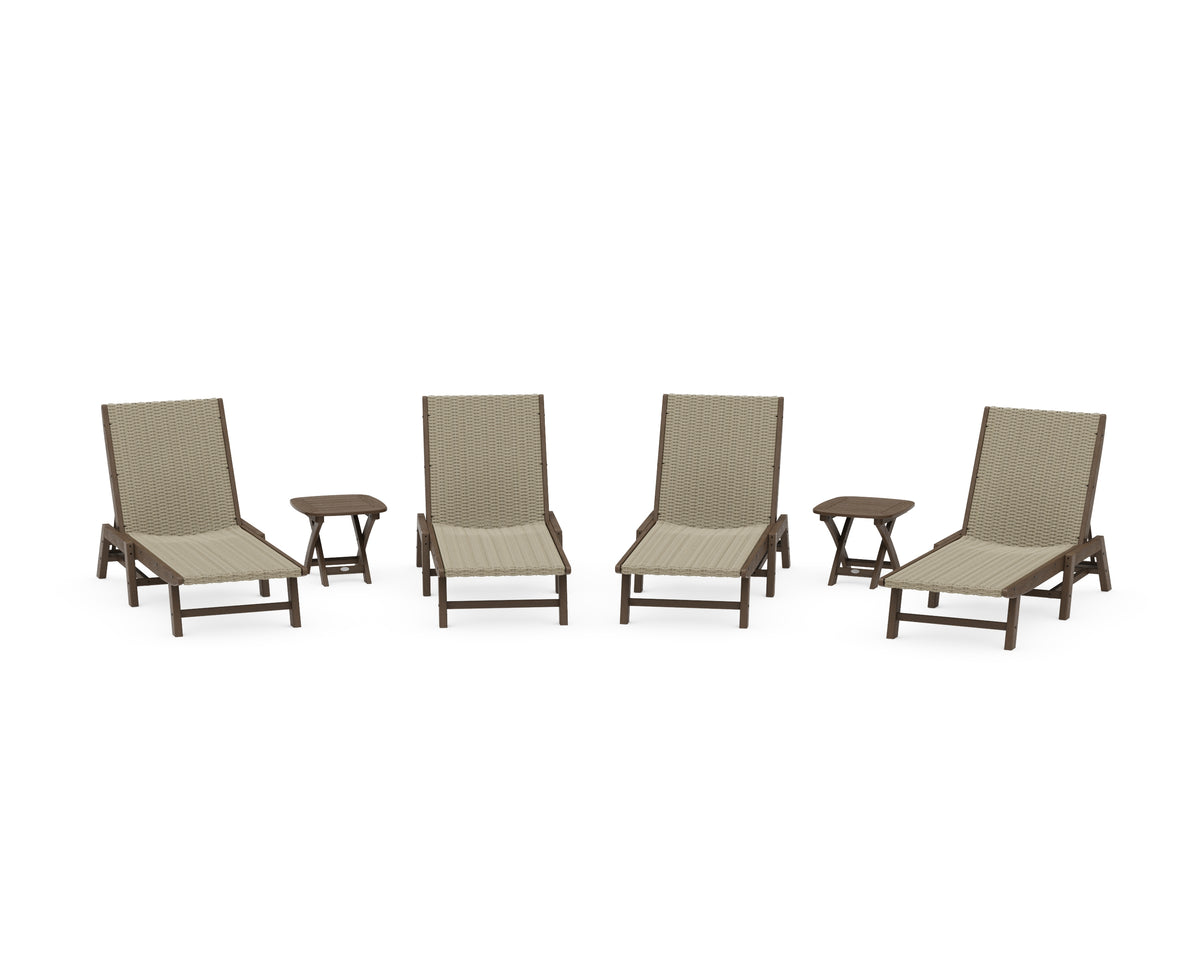 POLYWOOD 6-Piece Coastal Woven Chaise Lounge Set in Kona / Dune Grass