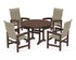 POLYWOOD Coastal Woven High-Back 5-Piece Round Dining Set with Trestle Legs in Mahogany / Dune Grass