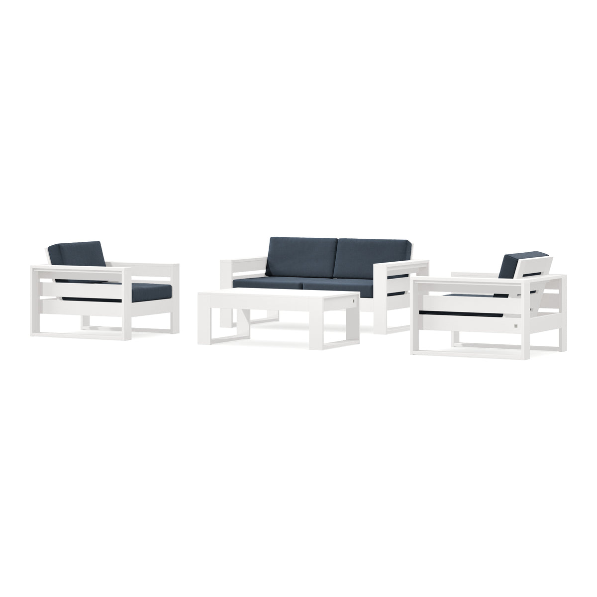 POLYWOOD PW Designer Series Latitude 4-Piece Lounge Loveseat Set in Vintage White / Marine Indigo