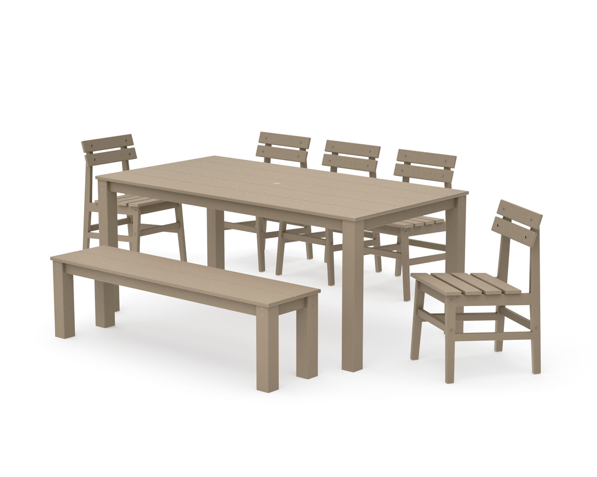 POLYWOOD Modern Studio Plaza Chair 7-Piece Parsons Dining Set with Bench in Vintage Sahara