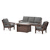 POLYWOOD Country Living Cottage Deep Seating Fire Pit Table Set in Mahogany