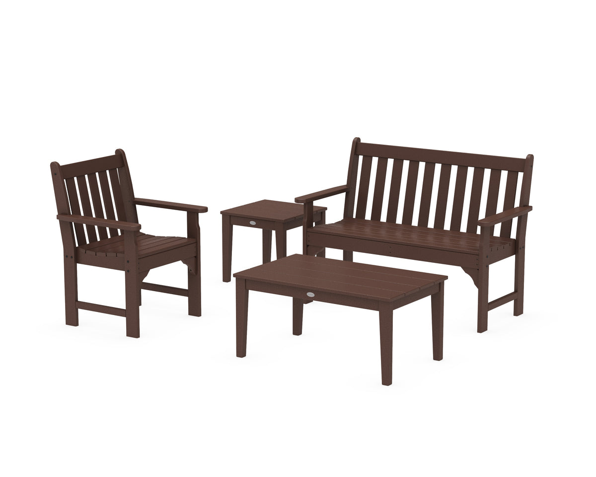 POLYWOOD Vineyard 4-Piece Bench Seating Set in Mahogany