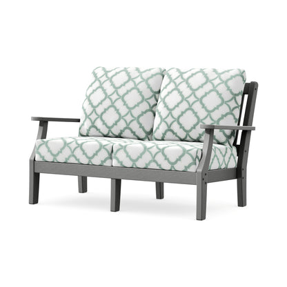 POLYWOOD Chinoiserie Deep Seating Loveseat in Slate Grey / Trellis Glacier Spa