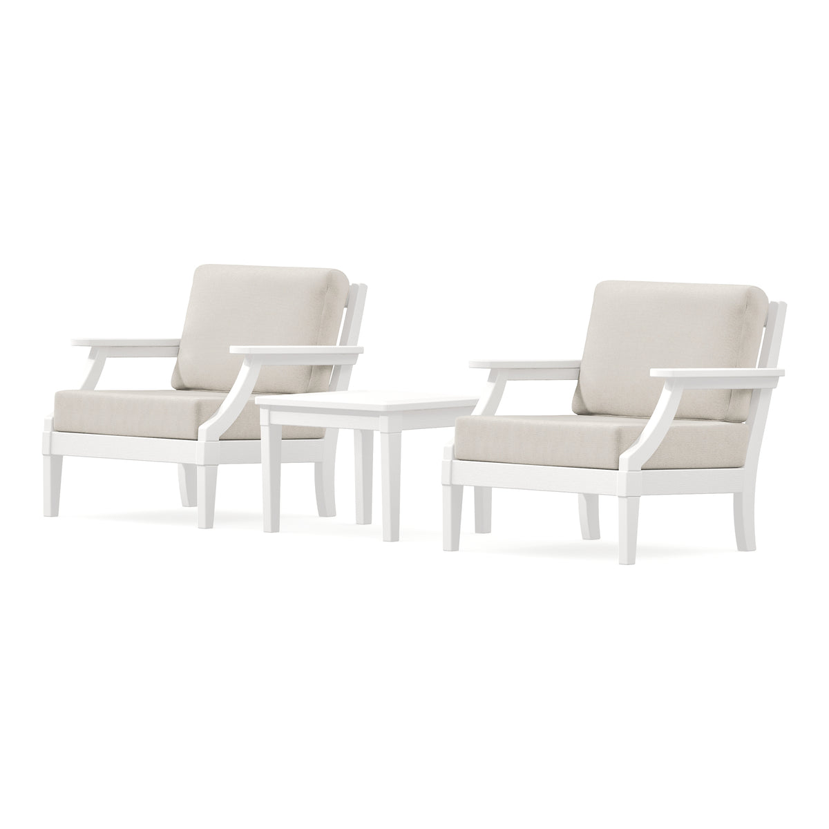 POLYWOOD PW Designer Series Estate 3-Piece Lounge Chair Set in Vintage White / Dune Burlap