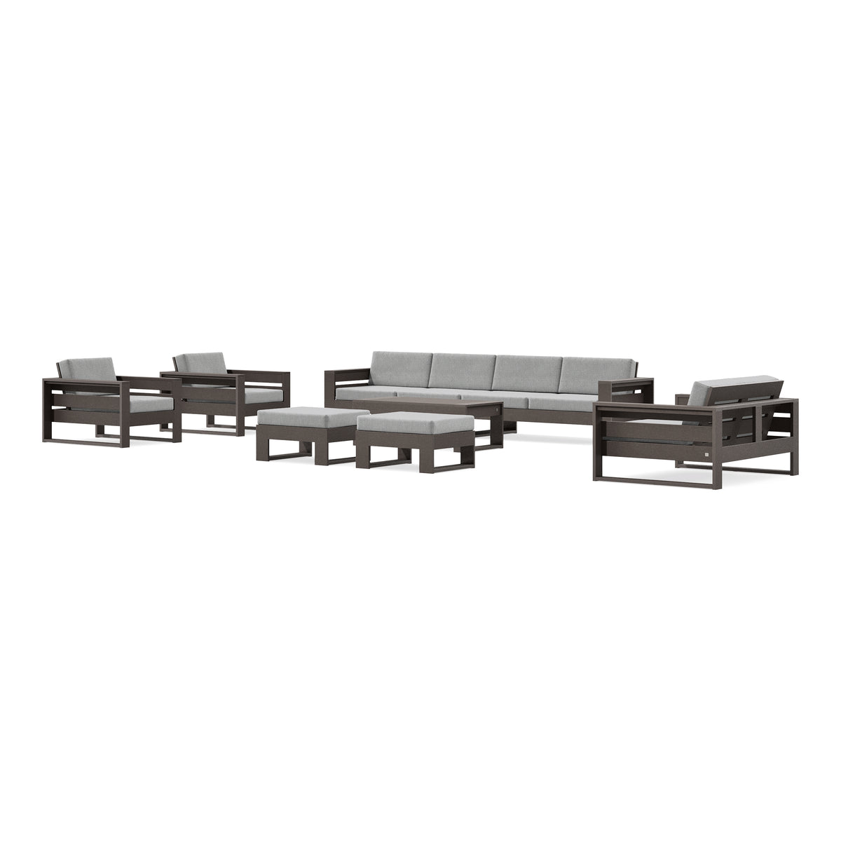 POLYWOOD PW Designer Series Latitude 8-Piece Lounge Sofa Set in Vintage Coffee / Grey Mist