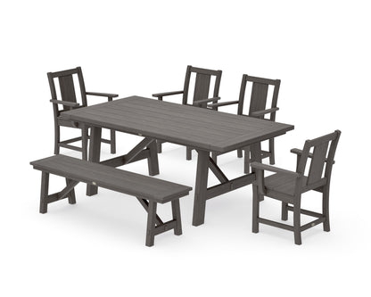 POLYWOOD Prairie 6-Piece Rustic Farmhouse Dining Set with Bench in Driftwood