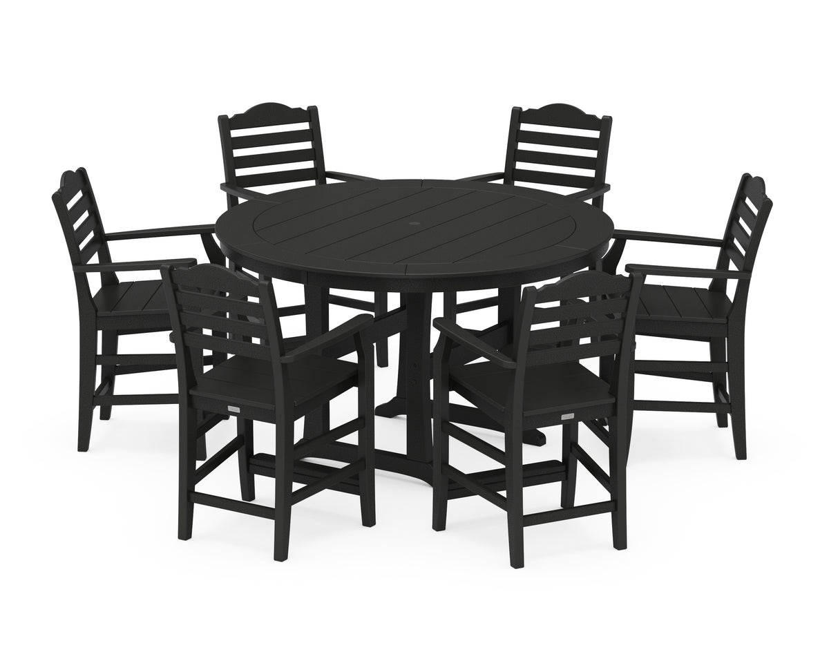 POLYWOOD Savannah 7-Piece Arm Chair Round Counter Set in Black